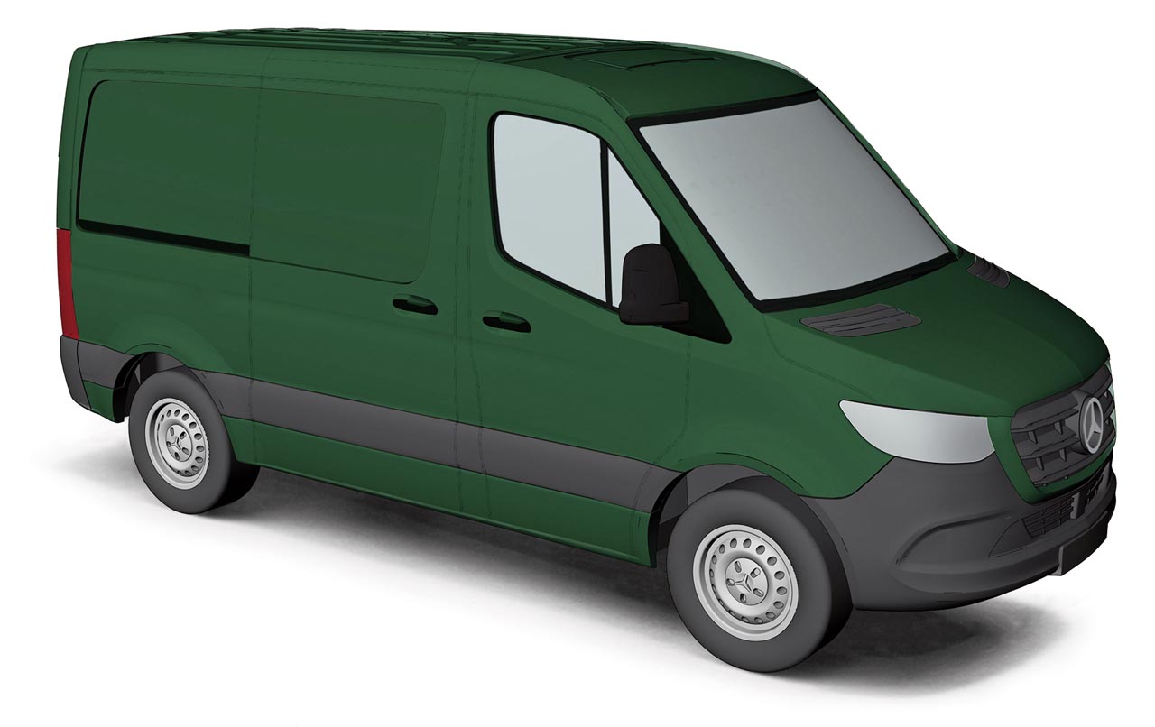 Mercedes-Benz Sprinter 18 Kasten kurz dunkelgr&uuml;n Modell von Busch 1:87