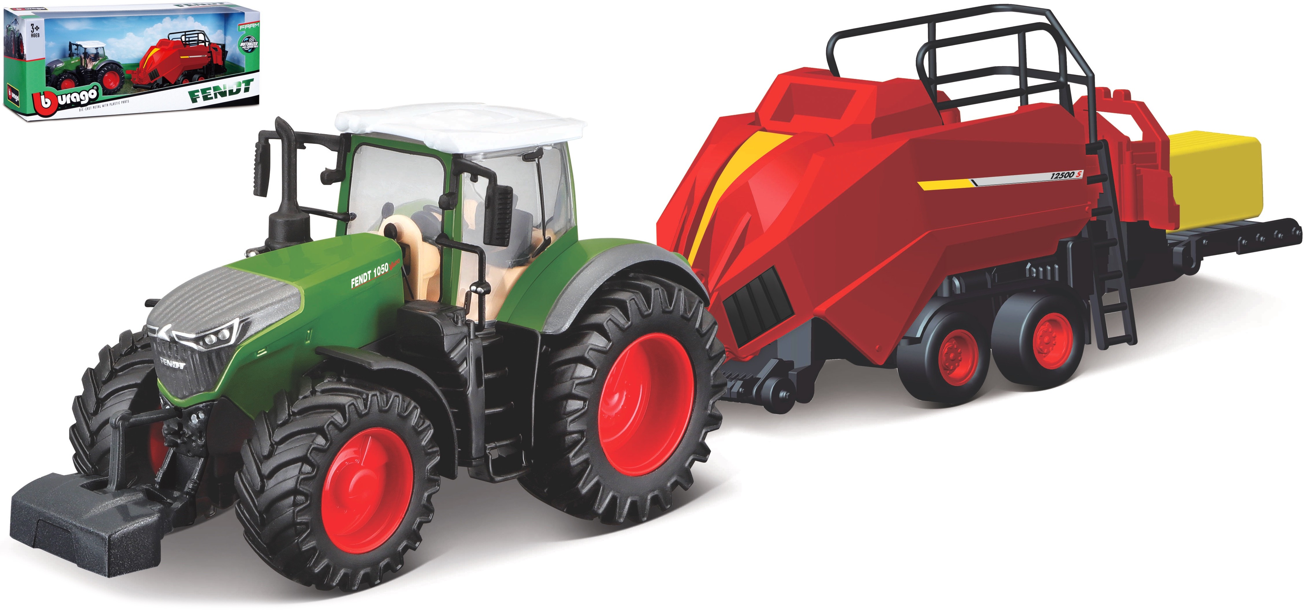 Fendt 1050 Vario mit Quaderballenpresse Modell von bburago 