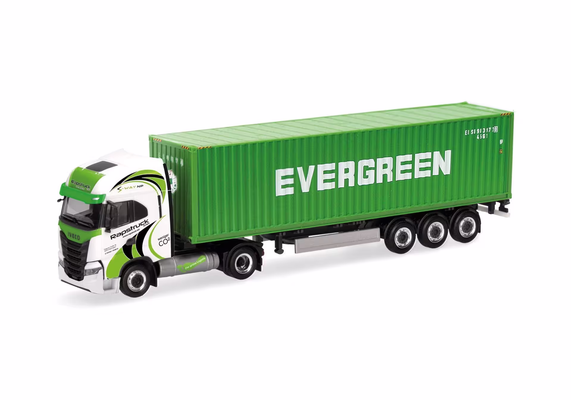 Iveco S-Way LNG 40ft. Container-Sattelzug Rapstrucks / Evergreen  Modell von herpa 1:87 eilbote-onlineshop - Agrarfox