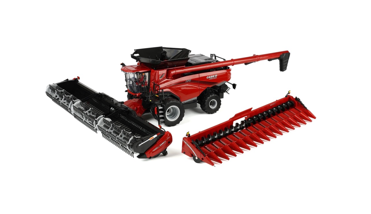 Case IH AF11 Axial Flow Mähdrescher mit Zwillingsbereifung und 2 Vorsätzen Prestige Modell von Ertl 1:32