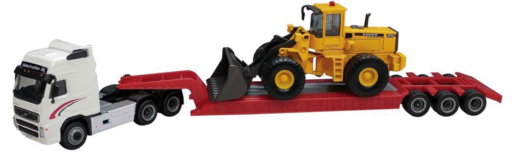Volvo FH12 mit Tieflader und Volvo L150C Radlader Modell von Oxford 1:87
