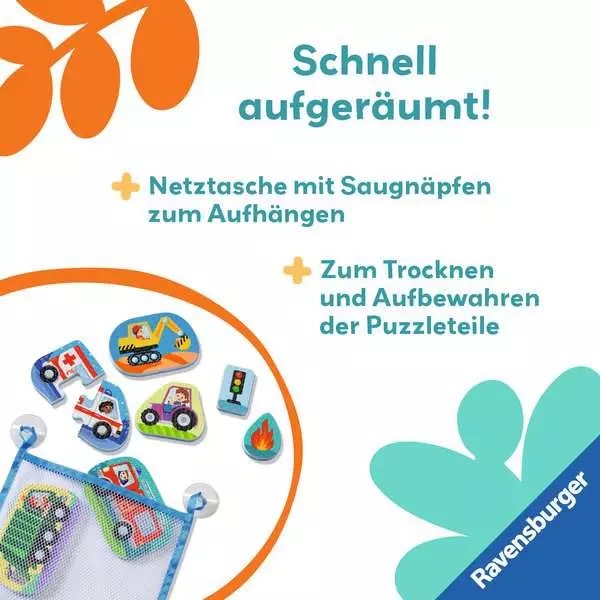 Play+Mein erstes Bade-Puzzle: Fahrzeuge 12-teiliges Set zzgl. Netztasche 