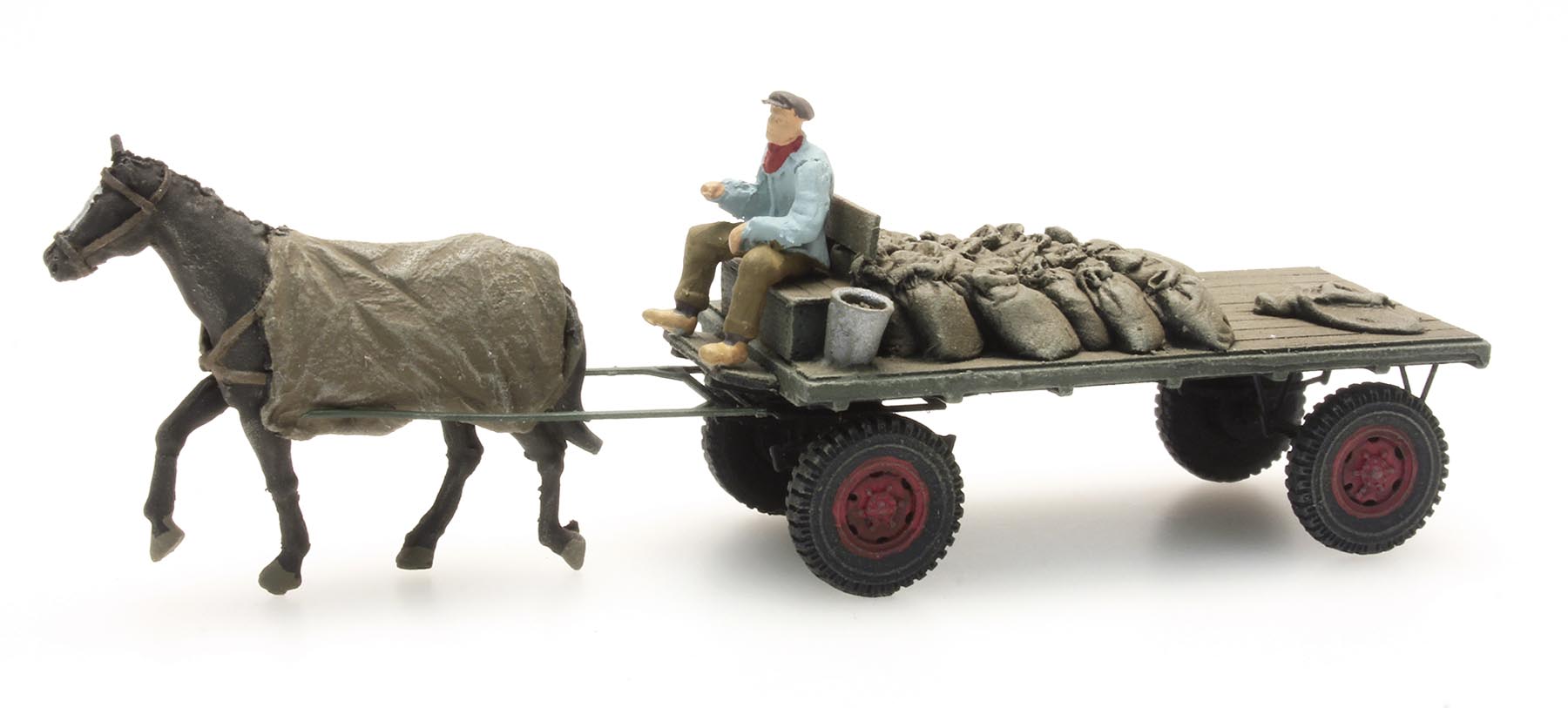 Kohlenwagen mit Fahrer und Pferd (Fertigmodell koloriert) Modell von Artitec 1:87