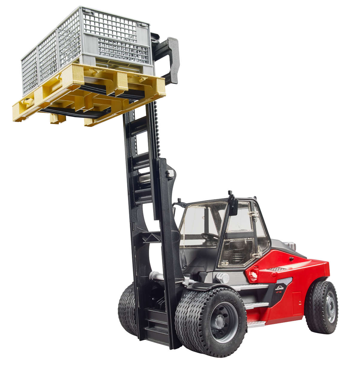 Linde HT160 Stapler mit Palette und Gitterboxen Modell von Bruder 1:16