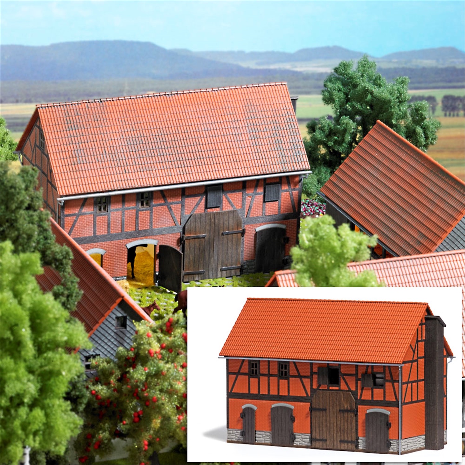 Scheune mit großem Stall  (Bausatz) Modell von Busch 1:87