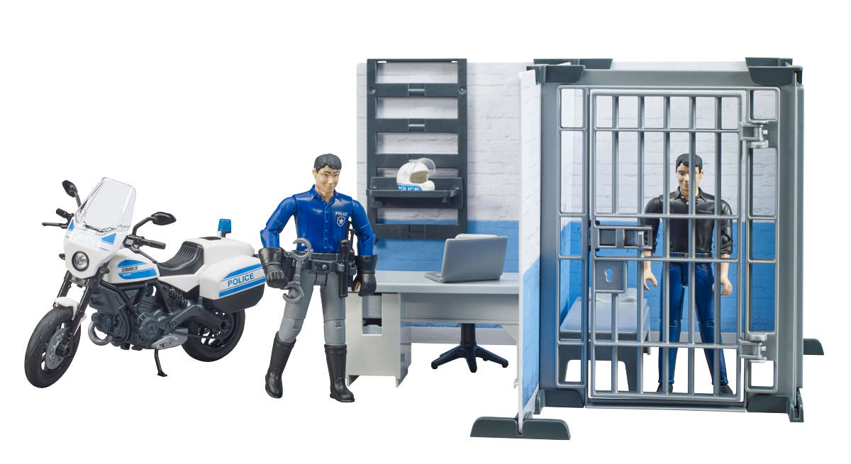 bWorld Polizeistation mit Motorrad Modell von Bruder 1:16