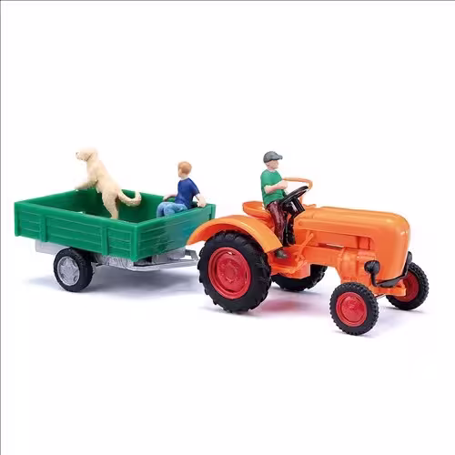 Allgaier A 111 L Bj. 1955 mit Einachsanhänger und Figuren  Modell von Busch 1:87 eilbote-onlineshop - Agrarfox