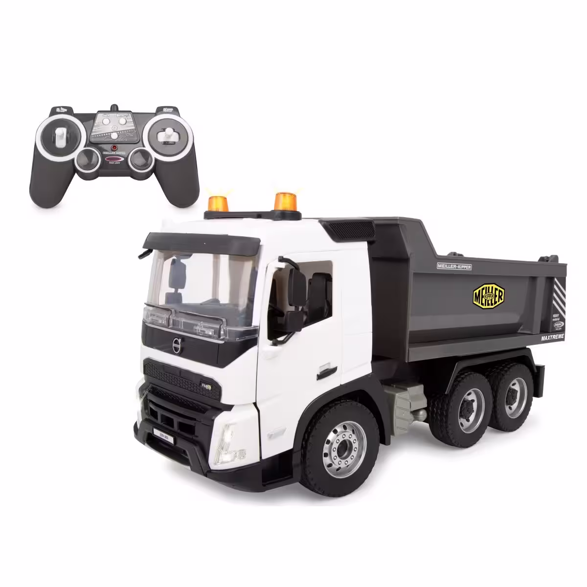KA74083-1 Artikelname: Muldenkipper Volvo FMX Meiller 1:20 2,4 GHz Originalhersteller: Volvo von Jamara im Maßstab: 1:20 Hersteller-Nr: 406312