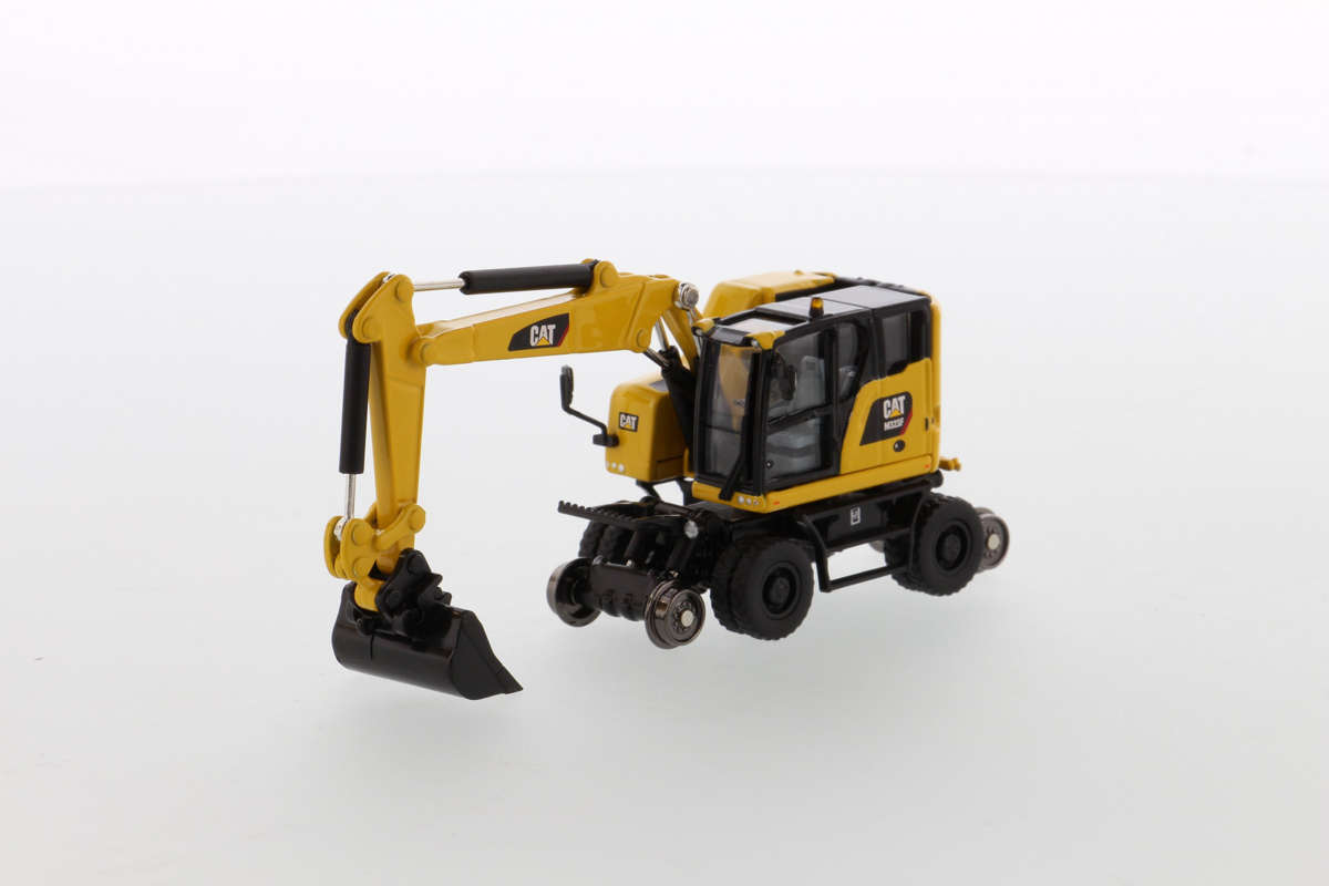 Cat M323F Eisenbahn Zweiwegebagger CAT-gelb Modell von DieCast Masters 1:87