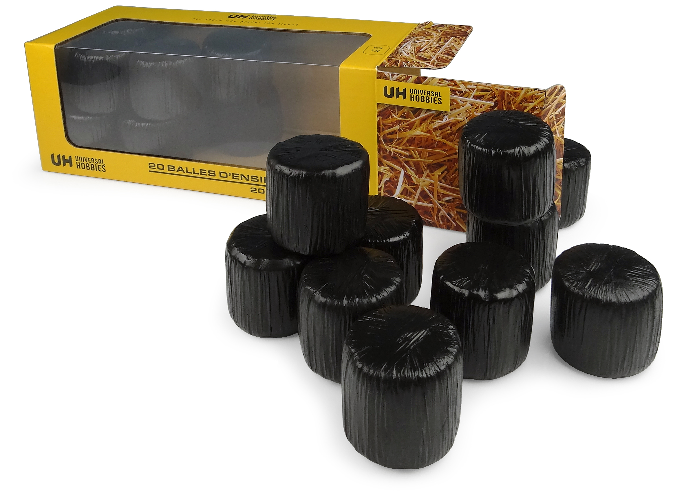 20 Silage Rundballen schwarz Modell von Universal Hobbies 1:32