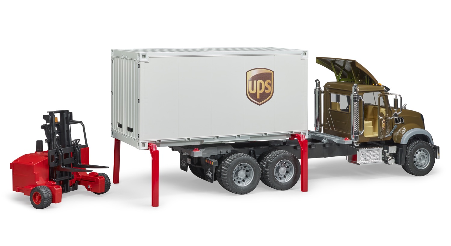 MACK Granite UPS Logistik-LKW mit Mitnahmestapler