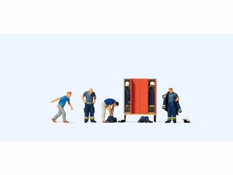 Feuerwehrmänner in moderner Einsatzkleidung. Fertigmachen zum Einsatz  Modell von Preiser 1:87 eilbote-onlineshop - Agrarfox