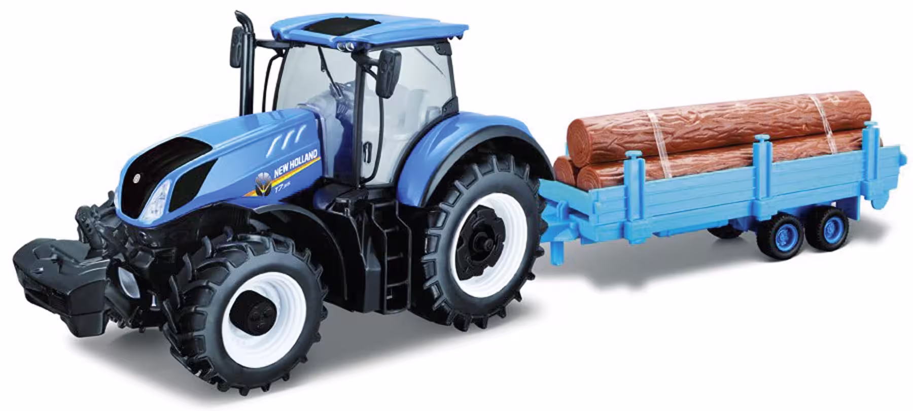 New Holland T7.315 Traktor mit Forstanhänger und Baumstämmen Modell von bburago 1:32 eilbote-onlineshop - Agrarfox
