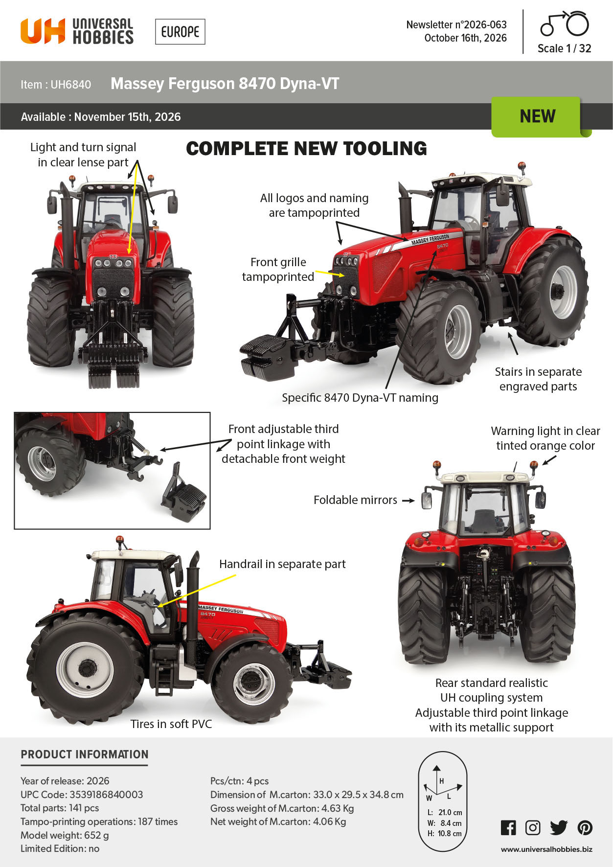 Massey Ferguson 8470 Dyna-VT Modell von Universal Hobbies 1:32