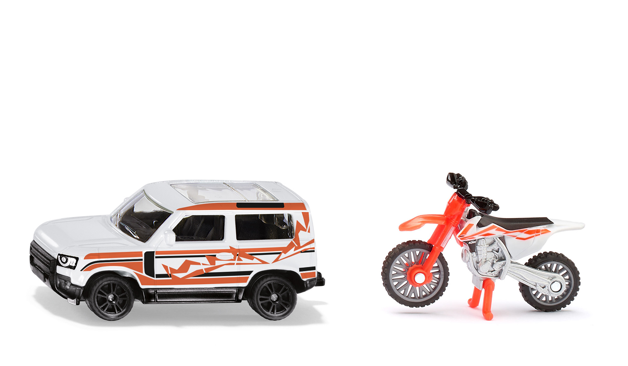 KA76773-1 Artikelname: Land Rover Defender mit KTM Motorrad Originalhersteller: Land Rover von Siku im Maßstab: Blister Hersteller-Nr: 1114