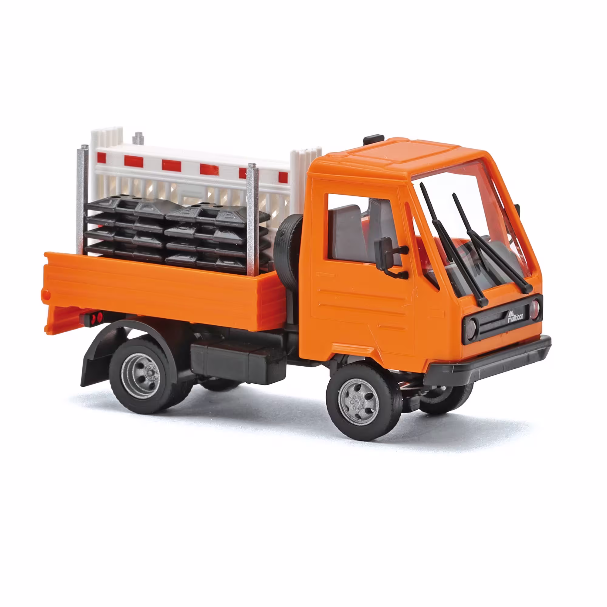MA76352-1 Artikelname: Multicar M26 mit Schrankenzauntransportgestell, Orange Originalhersteller: Multicar Modelltyp: M26 von Busch im Maßstab: 1:87 Hersteller-Nr: 42254