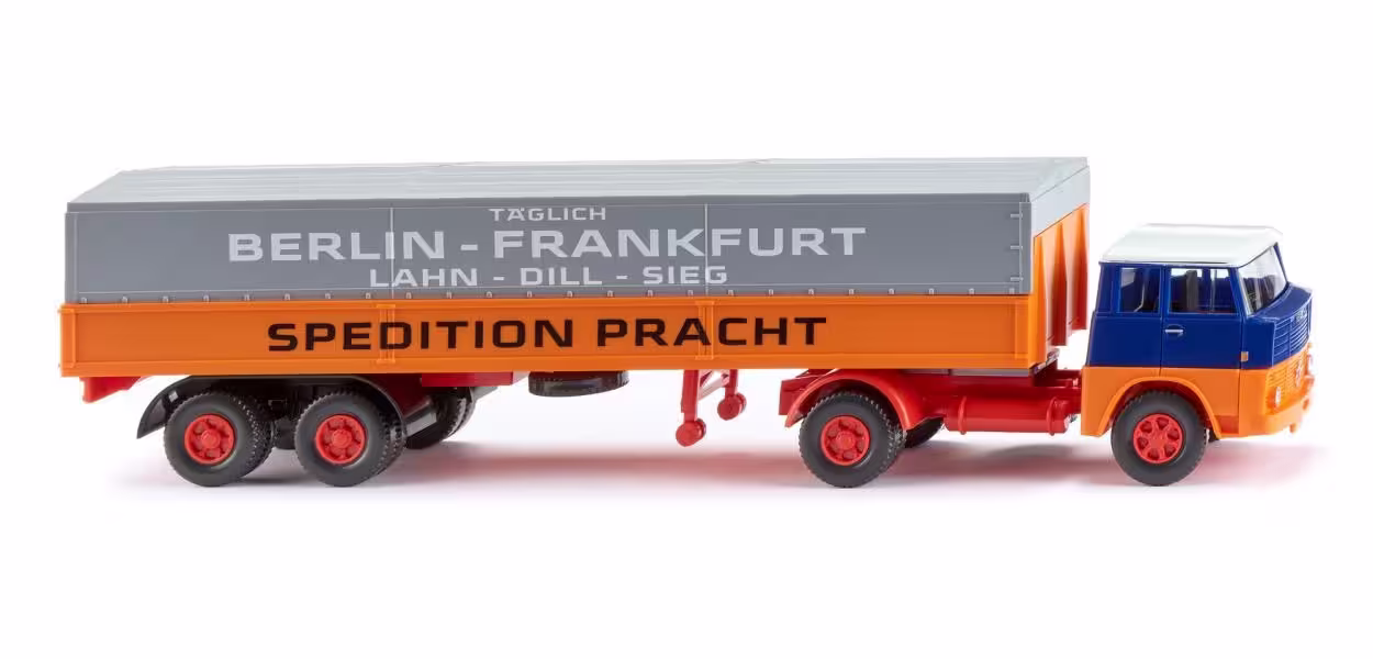 MA76455-1 Artikelname: Pritschensattelzug (Henschel) "Spedition Pracht" Originalhersteller: Henschel von Wiking im Maßstab: 1:87 Hersteller-Nr: 051504