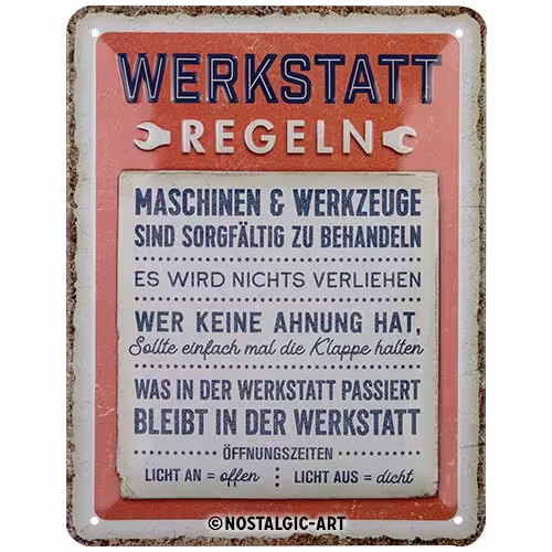 Werkstattregeln Blechschild 15x20 cm  eilbote-onlineshop - Agrarfox