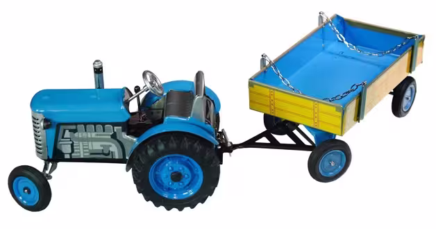 Zetor Traktor mit Anhänger blau - Plastik Felgen Modell von Kovap 1:25 eilbote-onlineshop - Agrarfox
