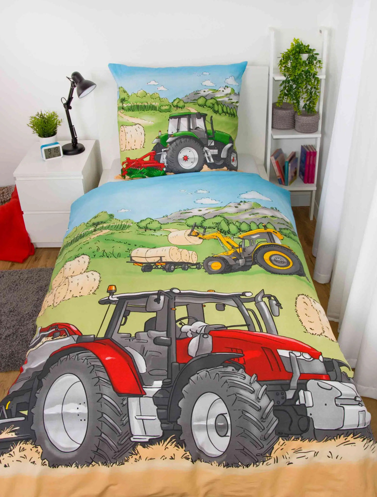 Traktor Flanell Baby-Bettwäsche 135 x 200 cm
