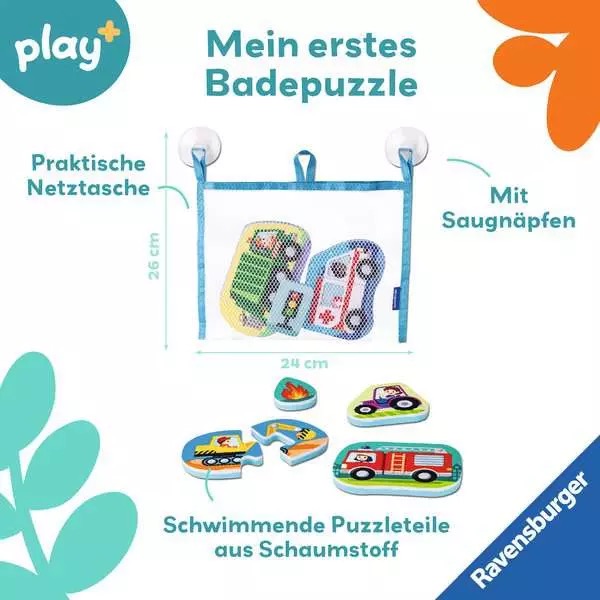 Play+Mein erstes Bade-Puzzle: Fahrzeuge 12-teiliges Set zzgl. Netztasche 