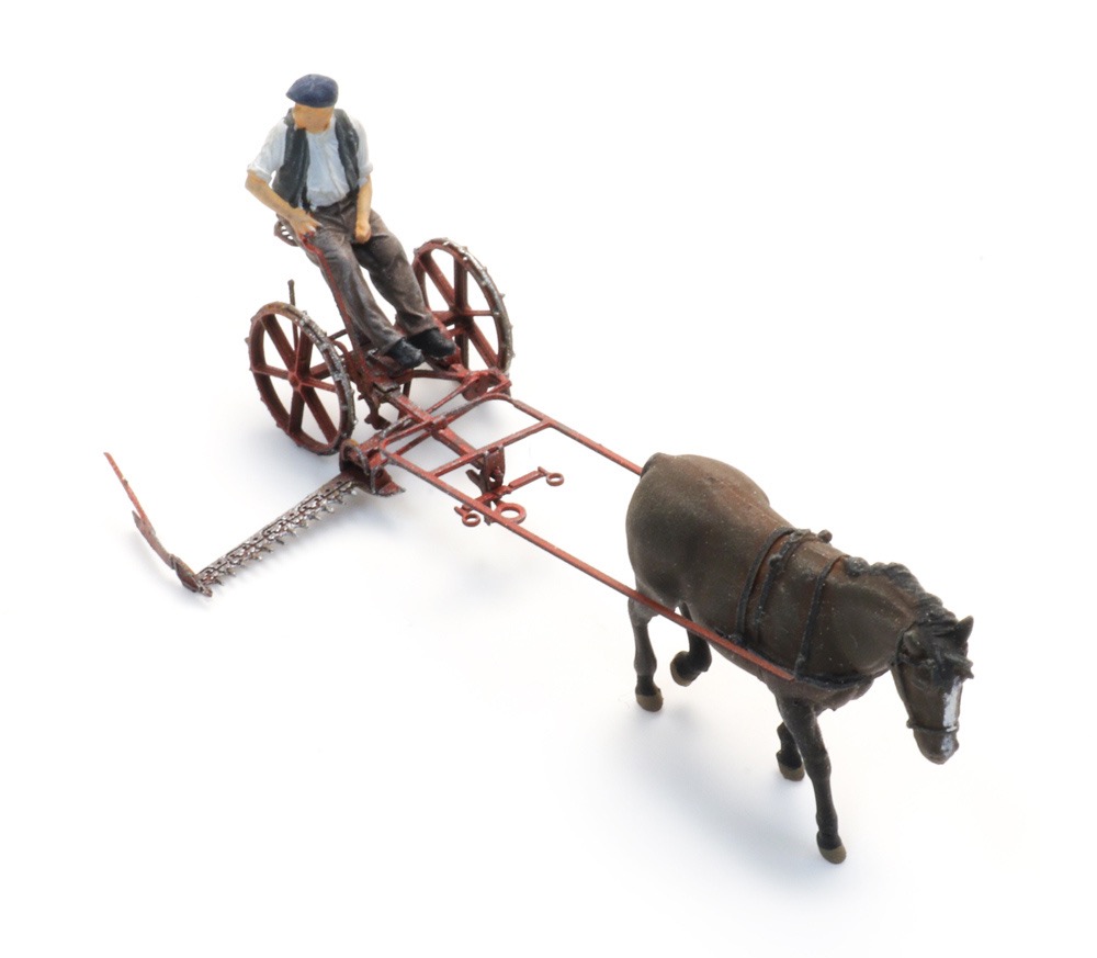 Mähbalken mit Pferd und Figur Modell von Artitec 1:87