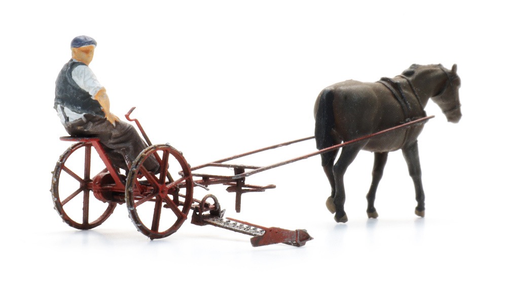Mähbalken mit Pferd und Figur Modell von Artitec 1:87