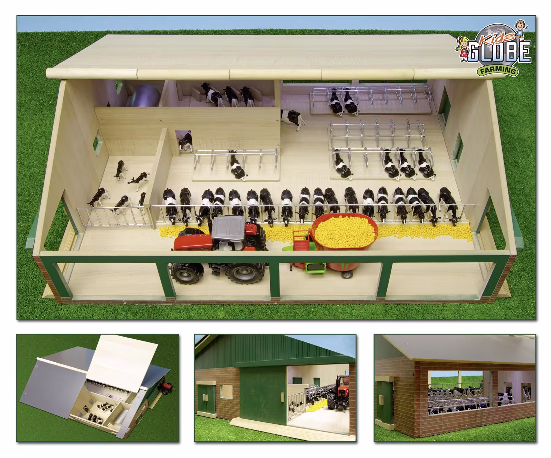 Kuhstall aus Holz mit Melkstand und Liegeboxen Modell von Kids Globe 1:32 eilbote-onlineshop - Agrarfox