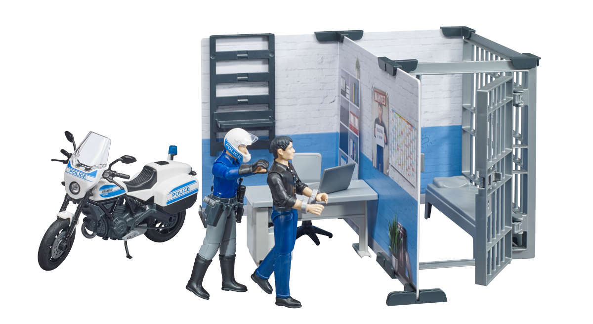 bWorld Polizeistation mit Motorrad Modell von Bruder 1:16