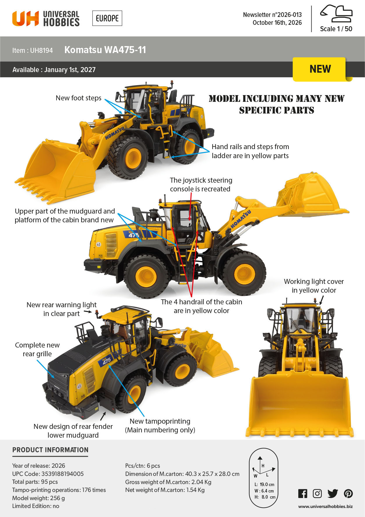 Komatsu WA475-11 Modell von Universal Hobbies 1:50