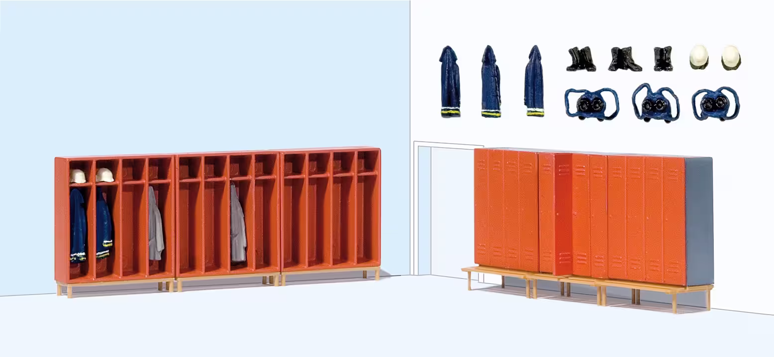 Feuerwehrspinde 6 montierte Spinde  bemaltes Zubehör Fertigmodell Modell von Preiser 1:87 eilbote-onlineshop - Agrarfox