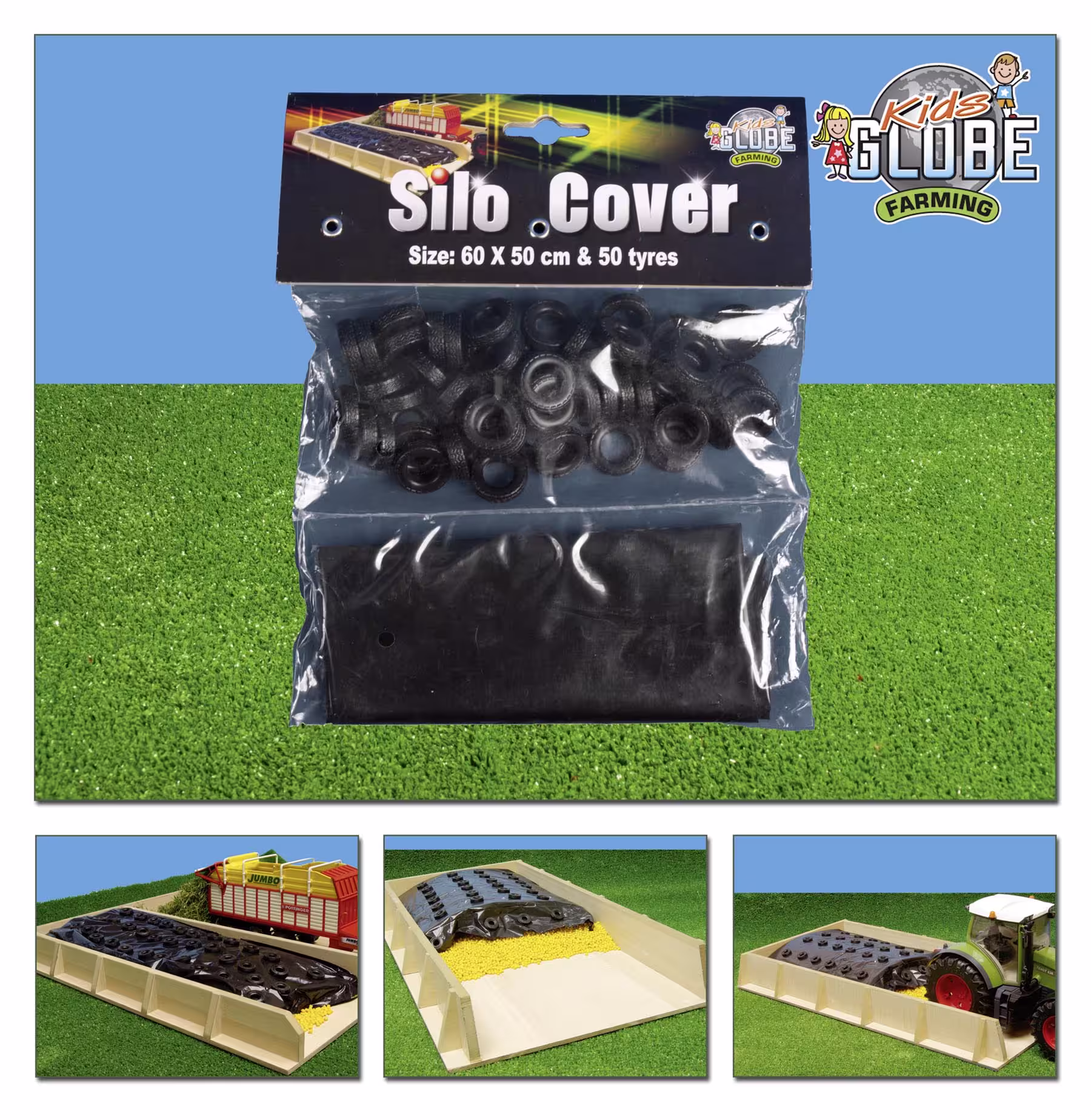 Siloabdeckung Silberfolie + 50 Reifen Modell von Kids Globe 1:32 eilbote-onlineshop - Agrarfox