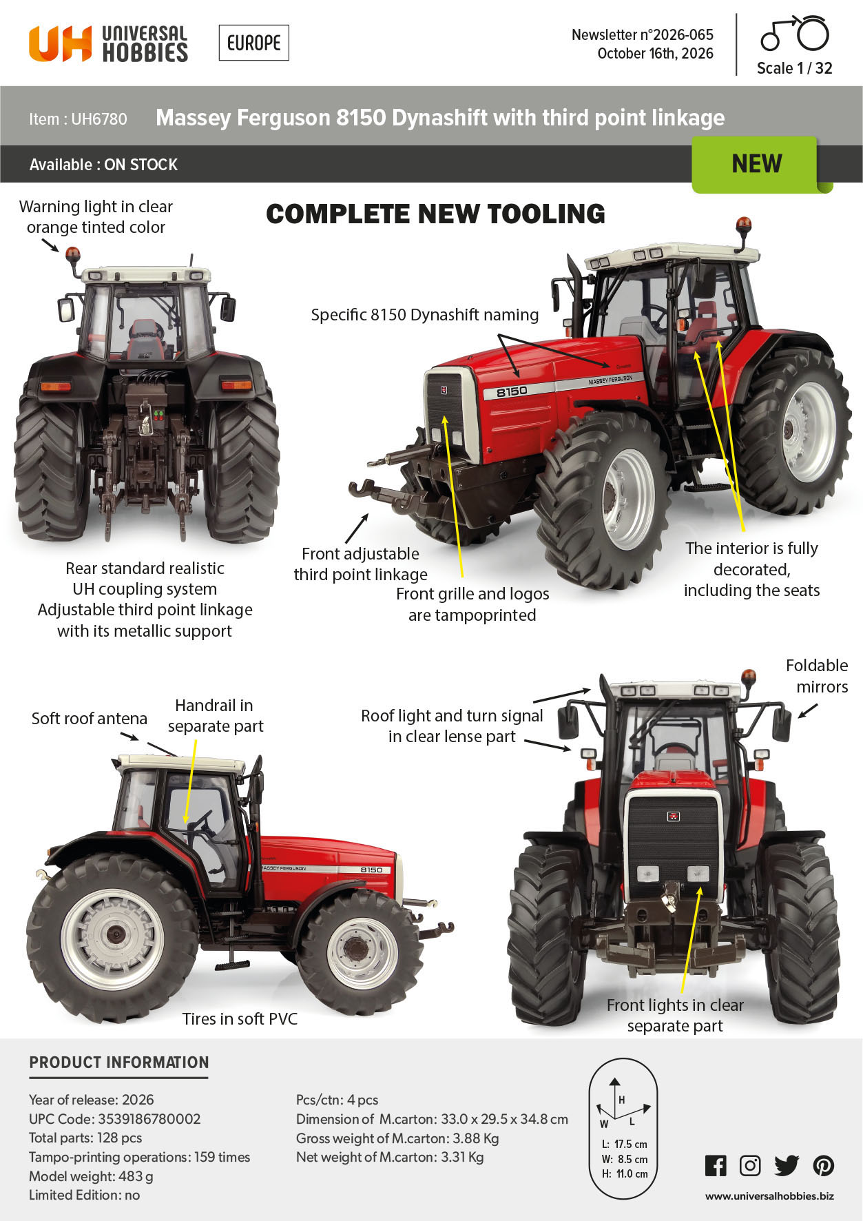 Massey Ferguson 8150 Dynashift mit Oberlenker Modell von Universal Hobbies 1:32