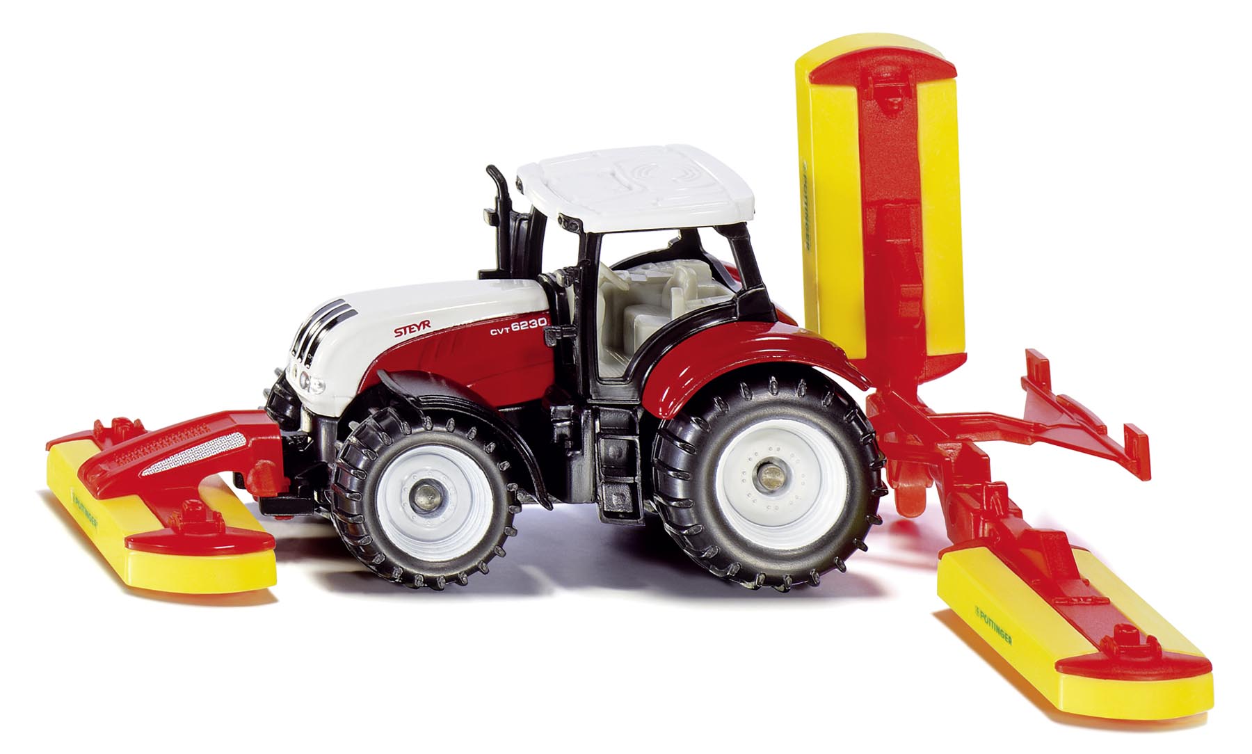 Steyr Traktor mit Pöttinger Mähwerkskombination Modell von Siku Blister