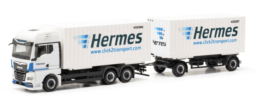 MAN TGX GX Wechselkoffer-Hängerzug "Hermes" Modell von Herpa 1:87