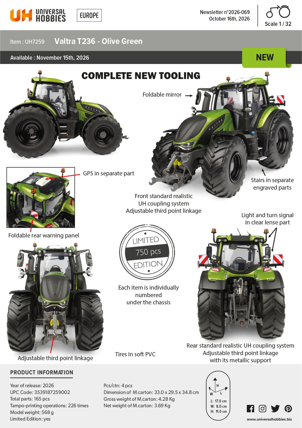 Valtra T236 olivgrün Lim. Edt. Modell von Universal Hobbies 1:32