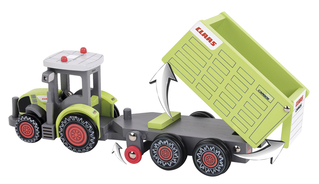Claas Kids Axion 870 Traktor mit Claas Cargos 9600 Anhänger aus Holz
