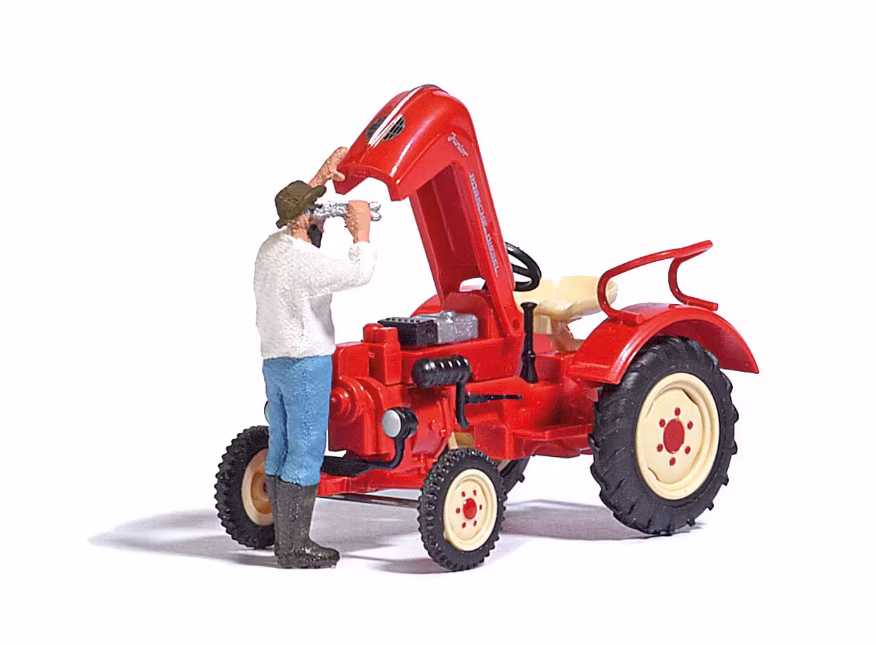 Traktorreparatur: Porsche mit Mechaniker Modell von Busch 1:87 eilbote-onlineshop - Agrarfox