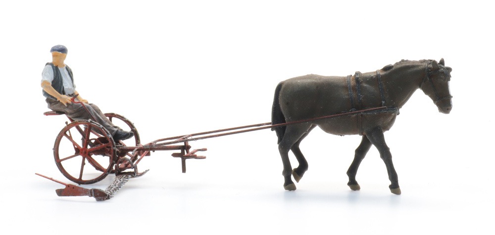 Mähbalken mit Pferd und Figur Modell von Artitec 1:87