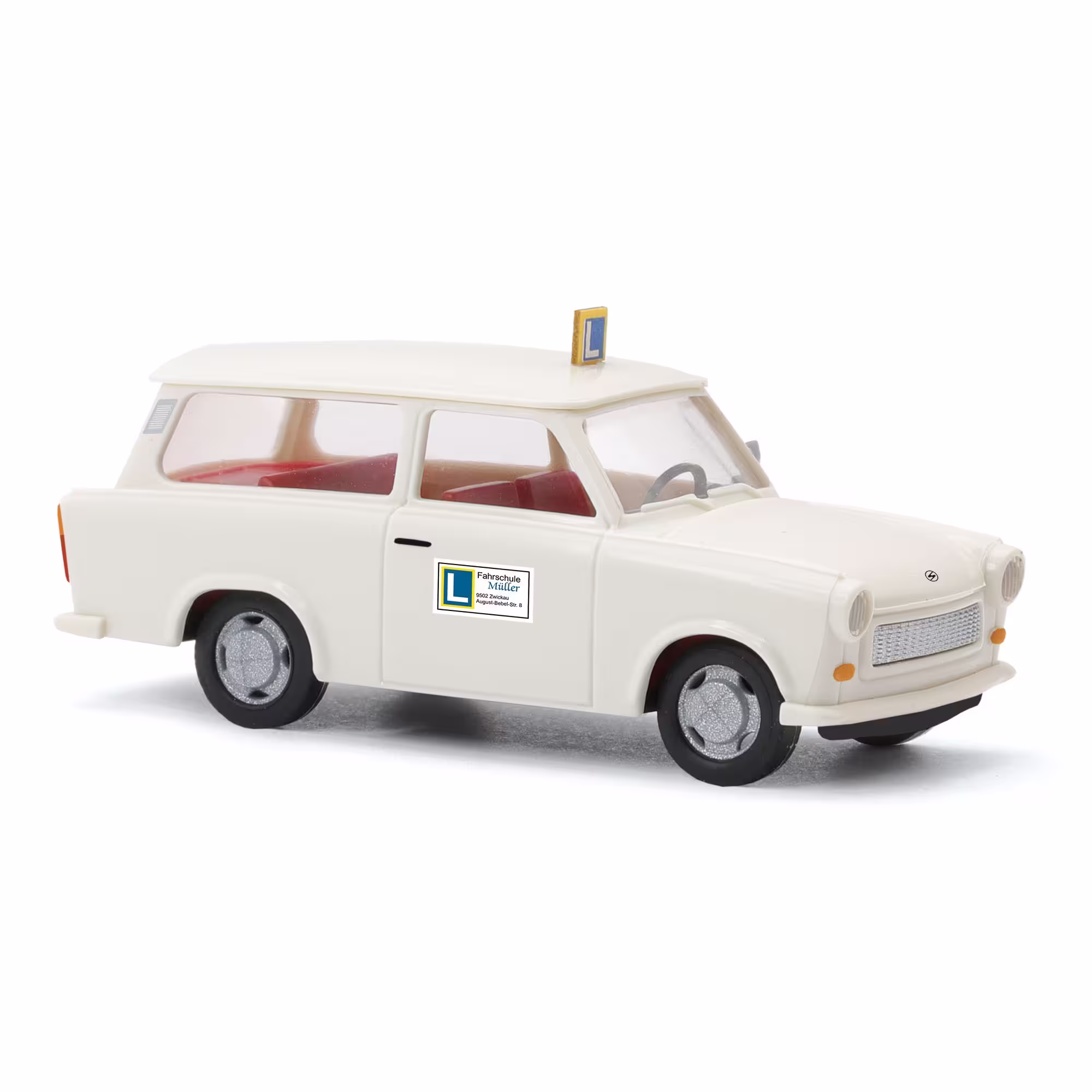 MA76375-1 Artikelname: Trabant P601 Kombi, Fahrschule Originalhersteller: Trabant Modelltyp: P601 von Busch im Maßstab: 1:87 Hersteller-Nr: 53215