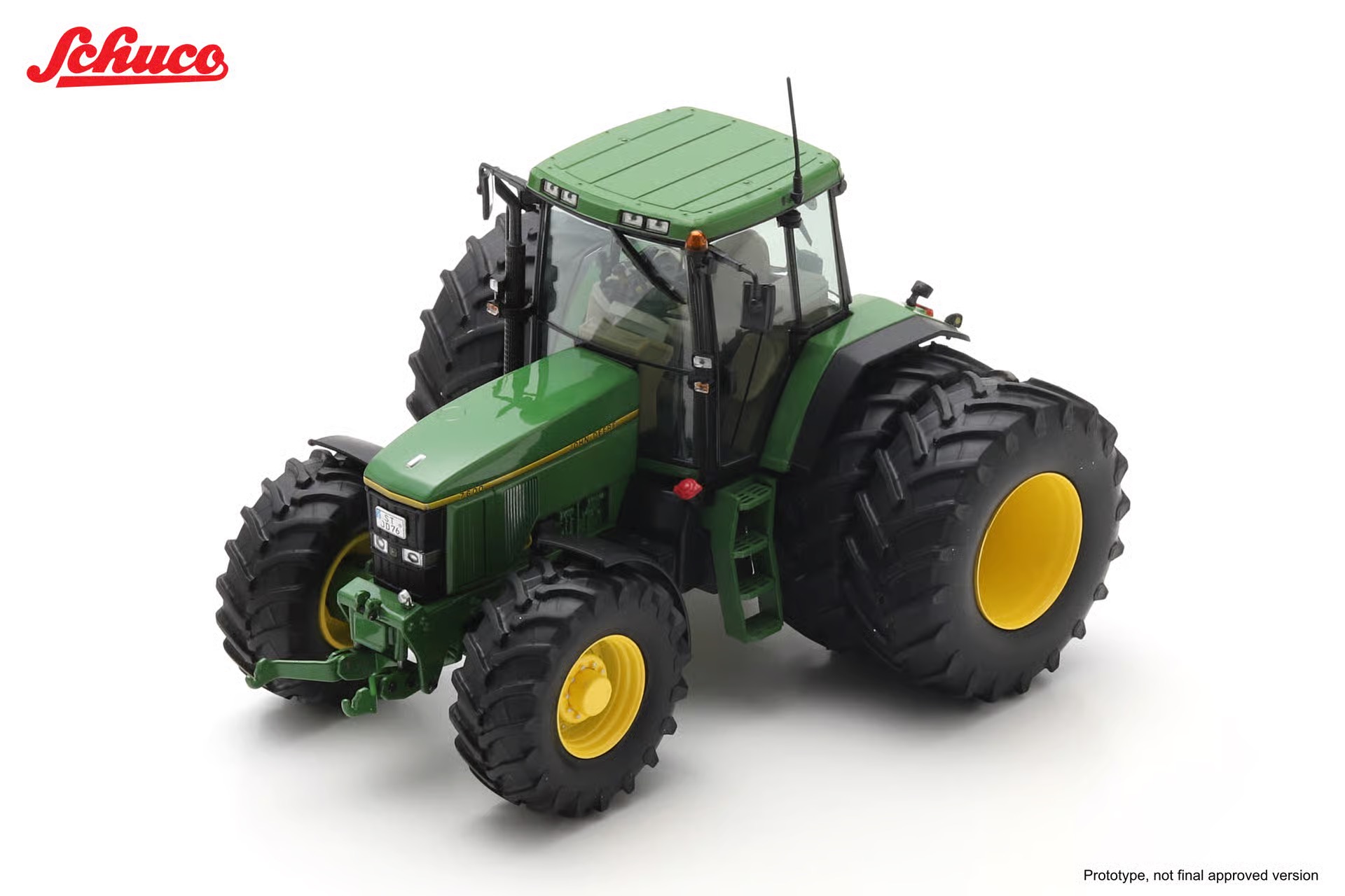 MA77132-1 Artikelname: John Deere 7600 mit Zwillingsbereifung hinten Originalhersteller: John Deere Modelltyp: 7600 von Schuco im Maßstab: 1:32 Hersteller-Nr: 451320035