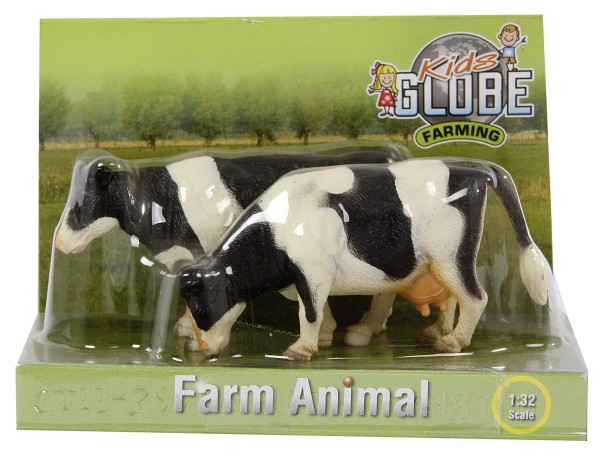 2 Kühe schwarz-weiß stehend Modell von Kids Globe 1:32