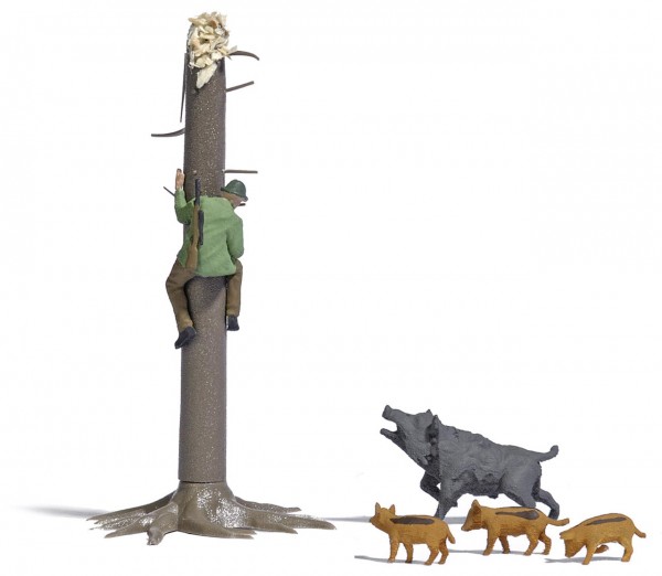 Verfolgt - Wildschweine verfolgen Jäger Modell von Busch 1:87