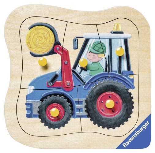 Konturenholzpuzzle blauer Traktor