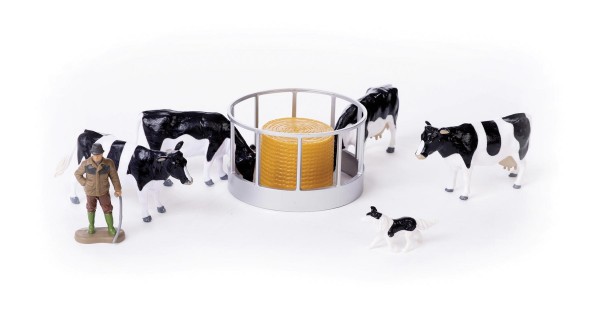 Futterstation mit Kühen, Bauer und Hund Modell von Britains 1:32
